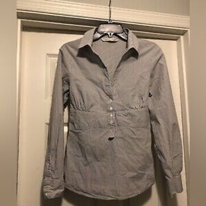 Zara Basic Large Long Sleeve Blue White Striped Tie Back Belt Collared Blouse